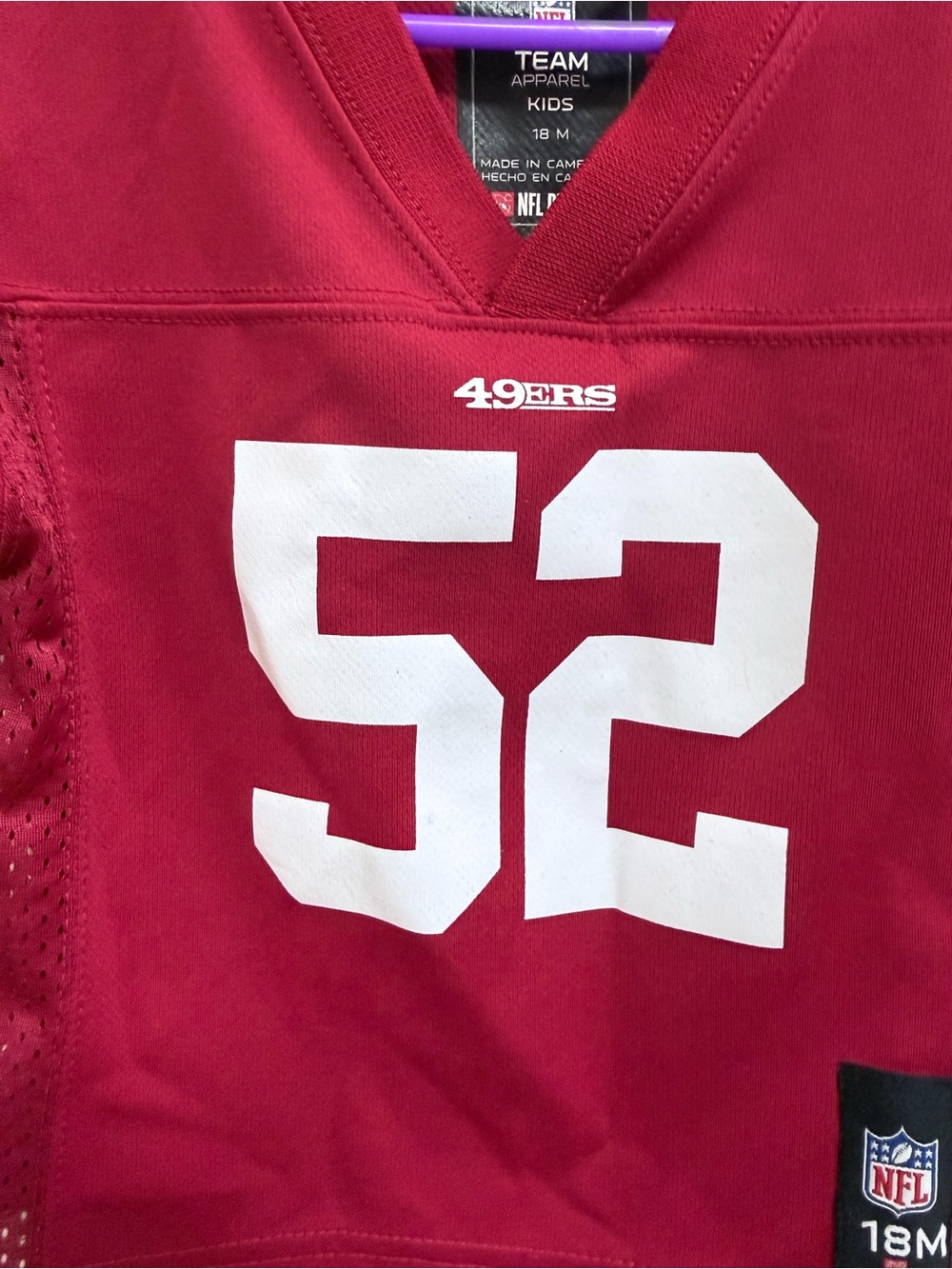 San Francisco 49ers Willis 52 Jersey in Red, Size 18 Months - Picture 4 of 4